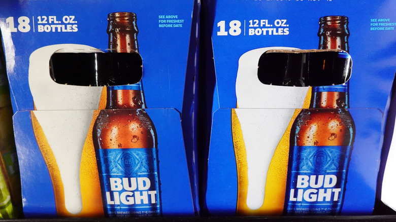 blue box Bud Light bottles