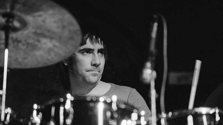Keith Moon behind his drum kit