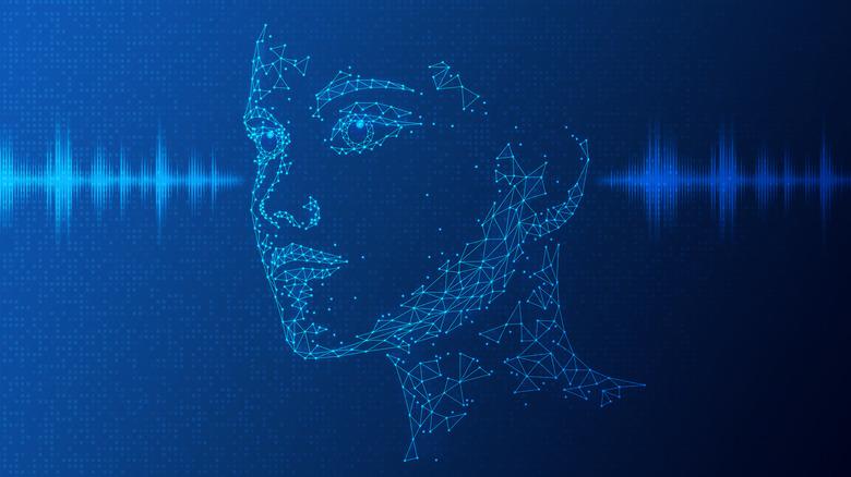 Artistic vector image of human face with sound waves in background