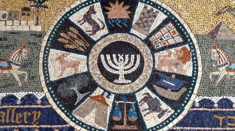 Mosaic of symbols of the 12 tribes of Israel