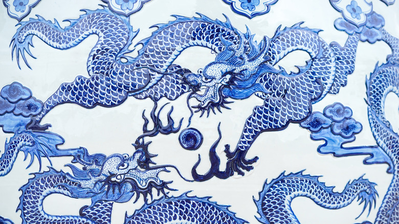 eastern dragon motiff in blue