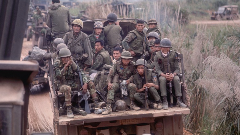 Vietnamese soldiers riding in truck
