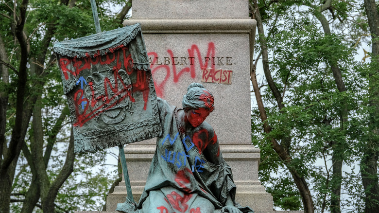 Graffitied Albert Pike memorial 