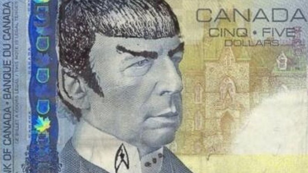 Spock drawn on a Canadian $5 bill