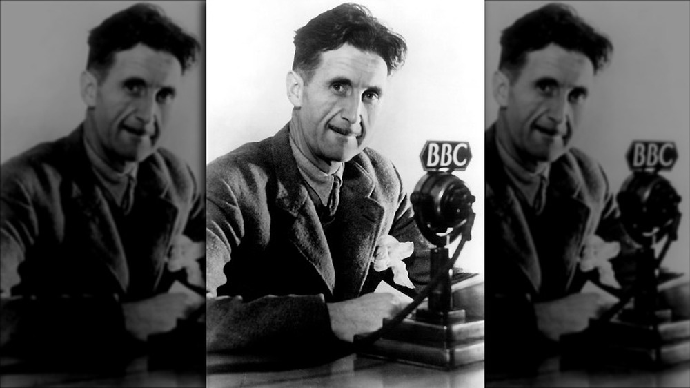 George Orwell portrait with BBC microphone 