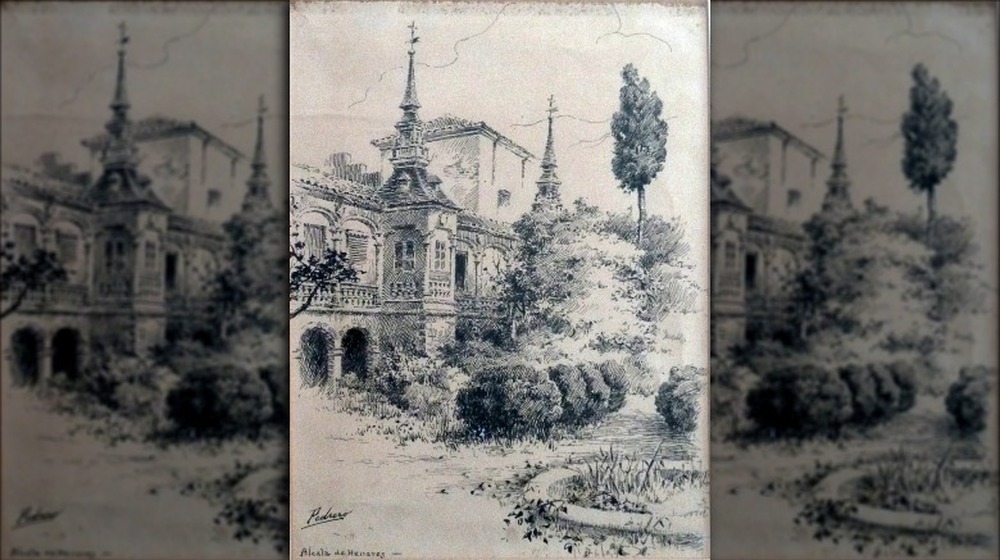 illustration of alcala de henares with bushes and trees