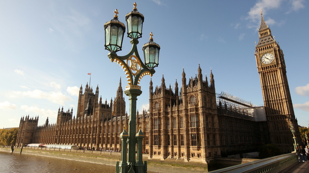 Westminster Palace in London with lamp