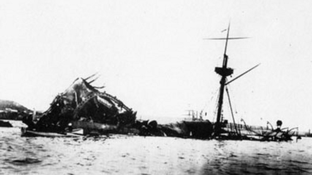 Cropped photo of the U.S.S. Maine sunk in Havana harbor