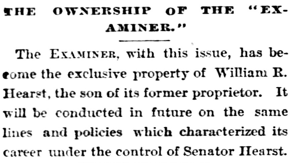 Announcement from the San Francisco Examiner from March 4, 1887