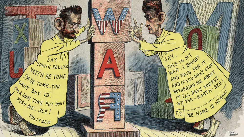 1898 cartoon by Leon Barritt satirizing Hearst and Pulitzer's "yellow journalism"