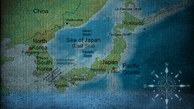 Korea and Japan on map