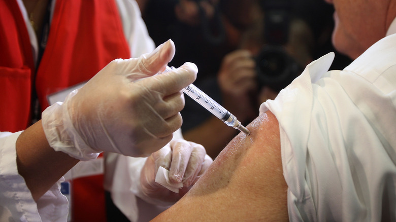 Swine fly vaccine being adminstered