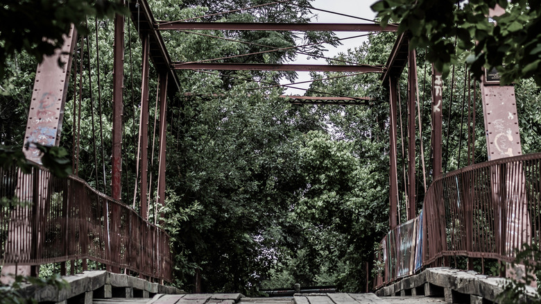 metal goatman's bridge bushy trees