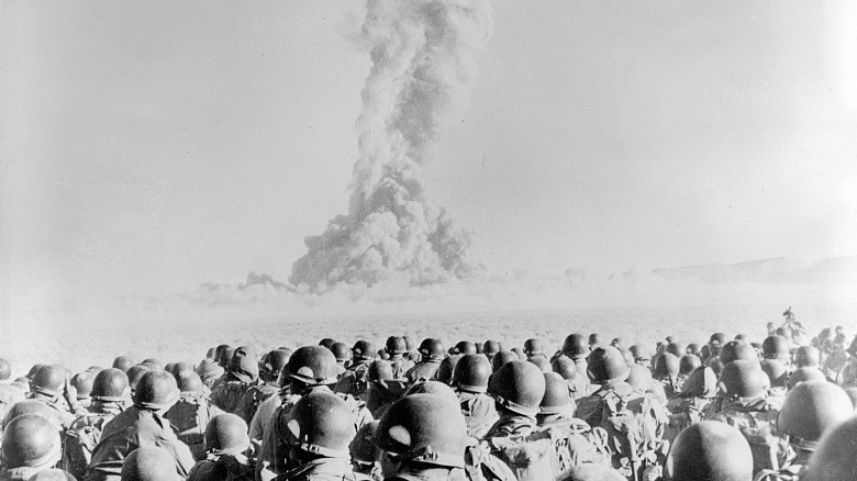 American soldiers watching a nuclear test