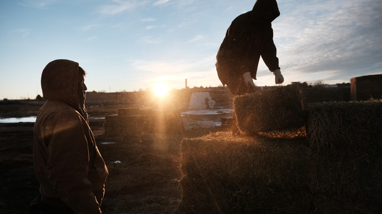 Navajo farm workers in New Mexico at dawn