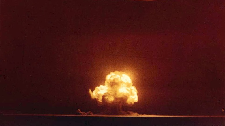 Color photograph of the Trinity test explosion