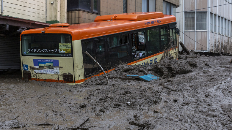 japanes bus buried in mud