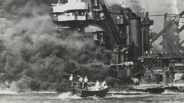 pearl harbor aftermath, ship on fire