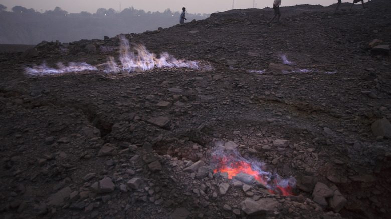 A coal seam burning in Dhanbad, India
