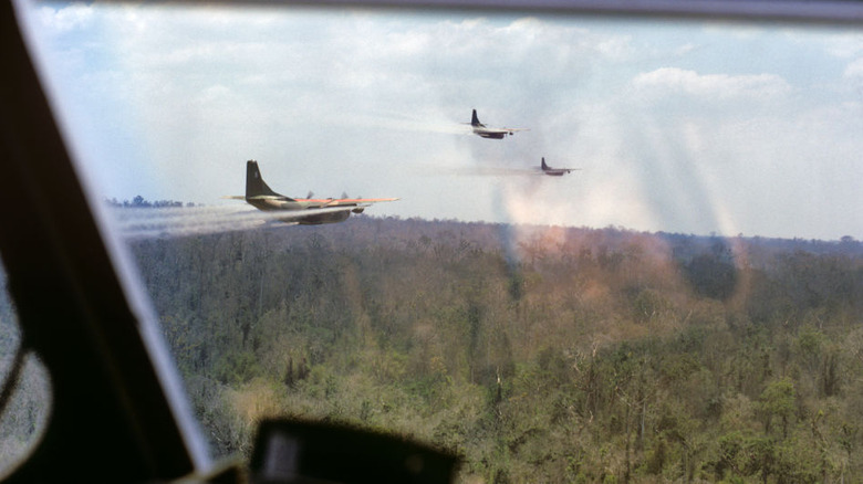 military planes flying over forest 