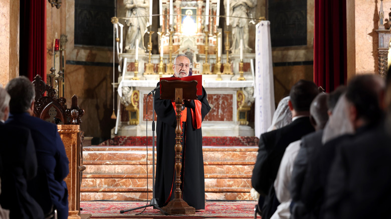 Armenian Catholic Patriarch Rafael Bedros leading mass