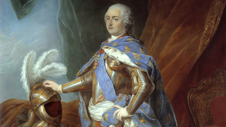 Louis XV painting stood hand on feathered helmet
