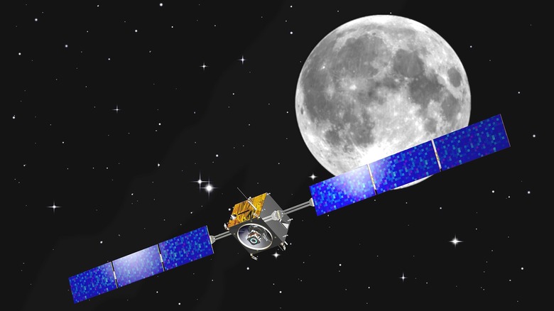 SMART-1 spacecraft flying over Moon