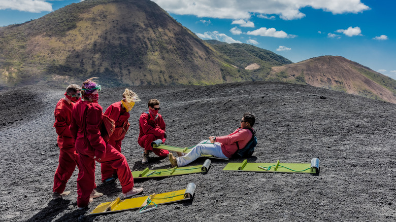 Volcano boarders on Cerro Negro Mountain