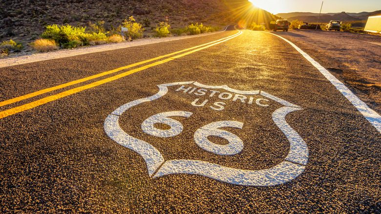 route 66 road at sunset