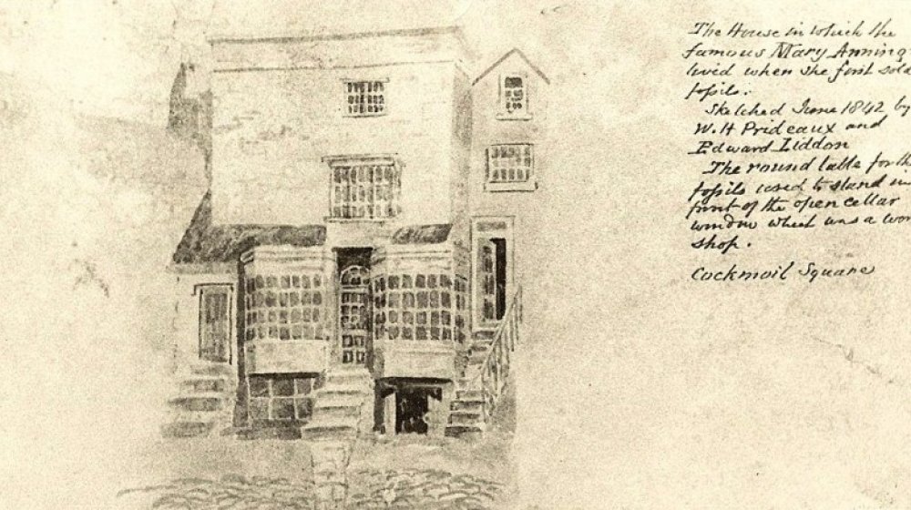 Drawing of Mary Anning's house in Lyme Regis, Dorset, England. June 1842.