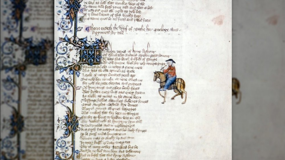 Opening page of The Wife of Bath's Prologue Tale, from the Ellesmere manuscript of Geoffrey Chaucer's Canterbury Tales.