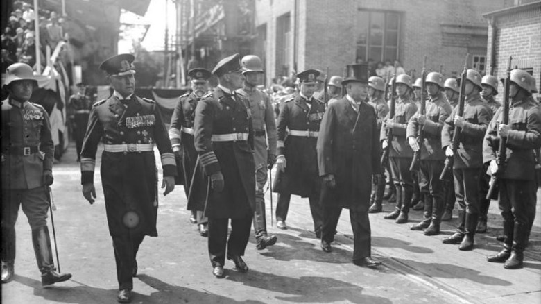 Mayor of Cologne Konrad Adenauer inspects german troops in 1928