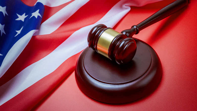 Law gavel and American flag