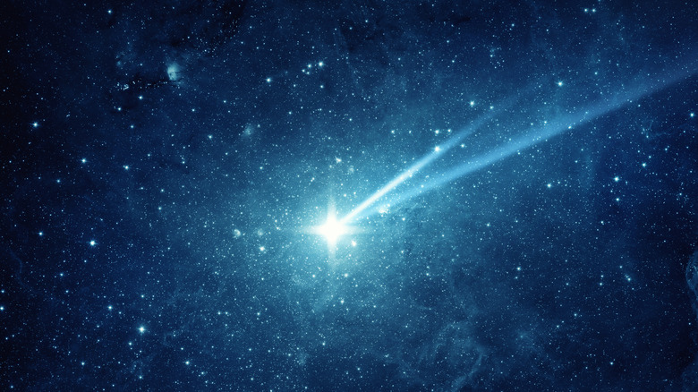 Falling meteorite, asteroid, comet in the starry sky. 