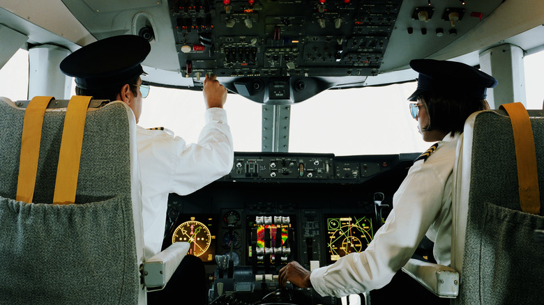Pilots in a plane's cockpit