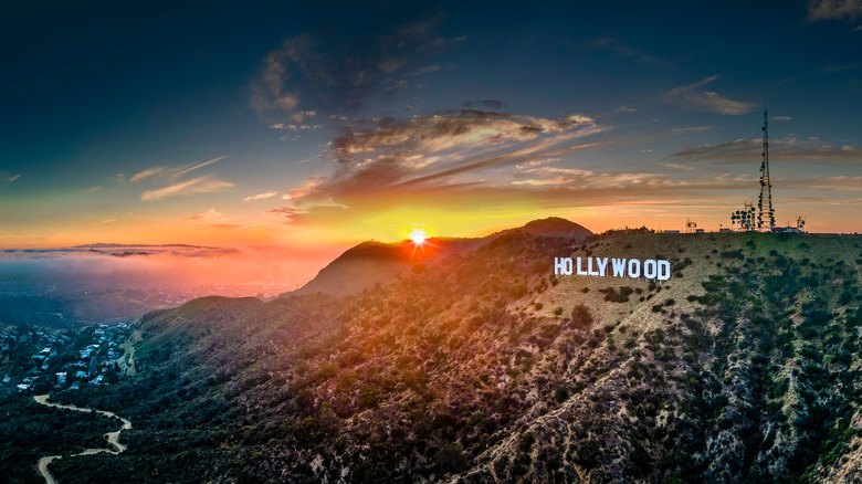 Hollywood sign at sunset