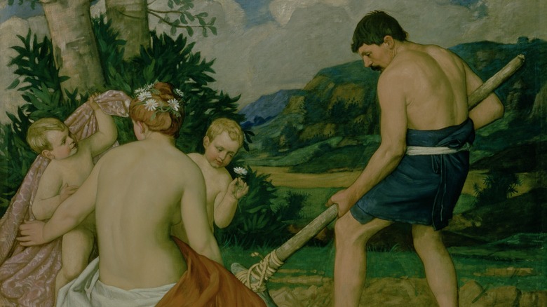 adam and eve with two children