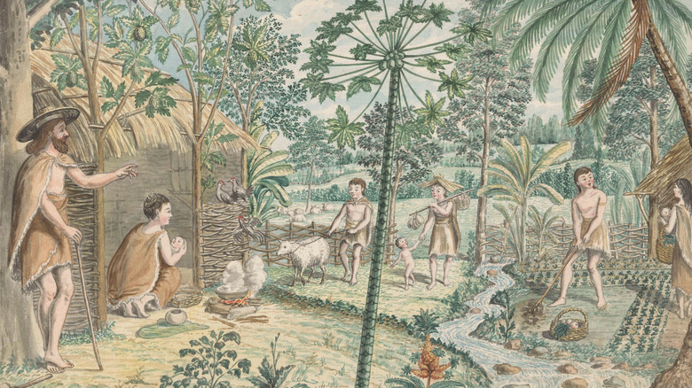 18th century illustration Adam Eve and children