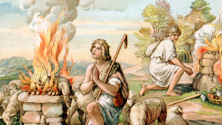 lithograph of Cain and Abel making offerings