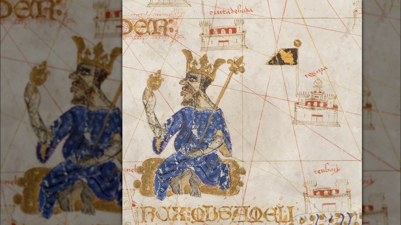 Drawing of Mansa Musa on an old map
