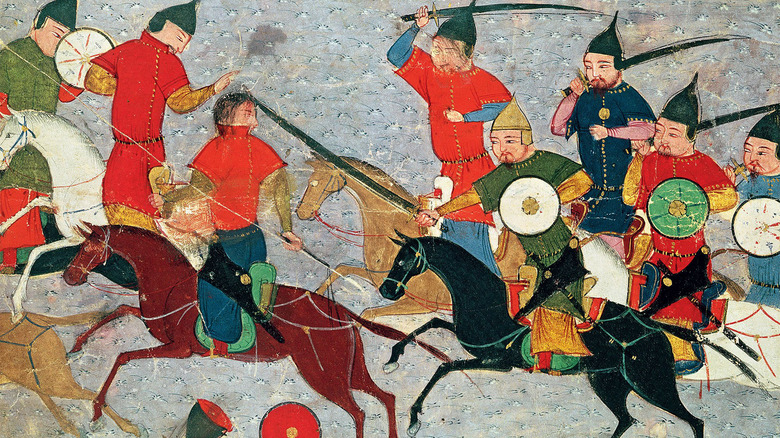 Mongols on horseback make war
