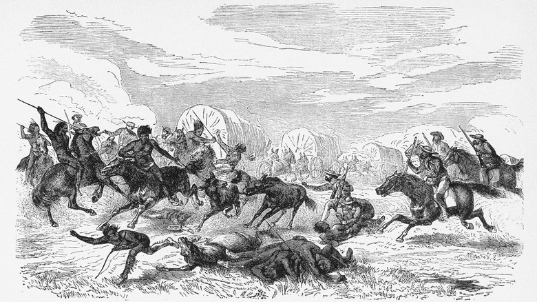 Battle horses carts illustration