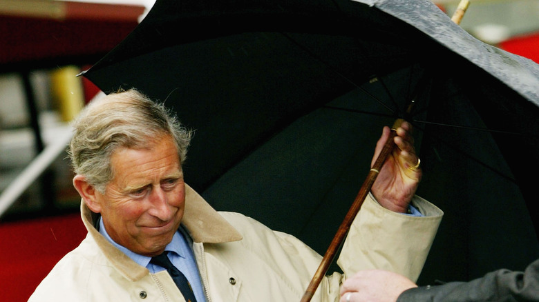 Prince Charles under an umbrella, 2004