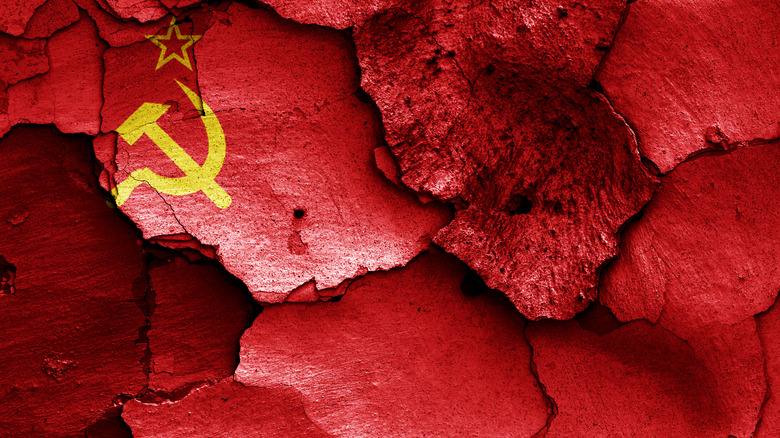 USSR flag on cracked wall