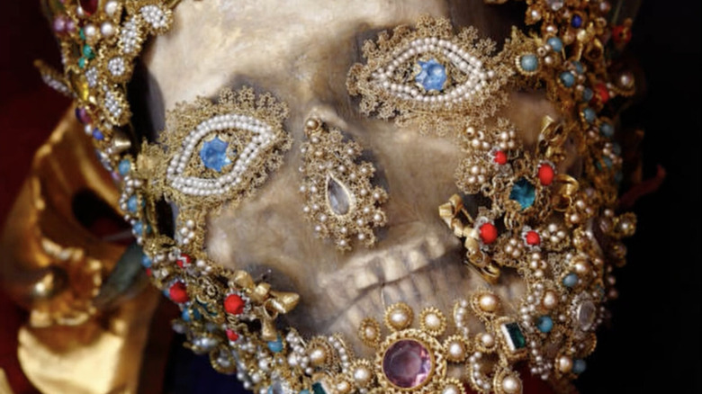 jeweled skull covered in bright jewels