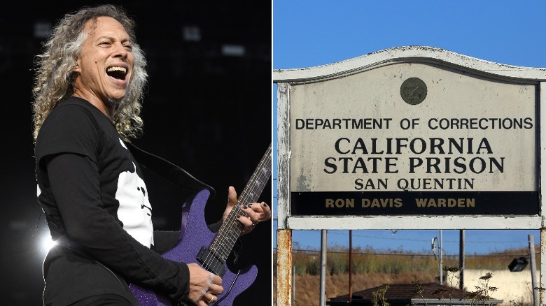 Kirk Hammett and sign for San Quentin State Prison
