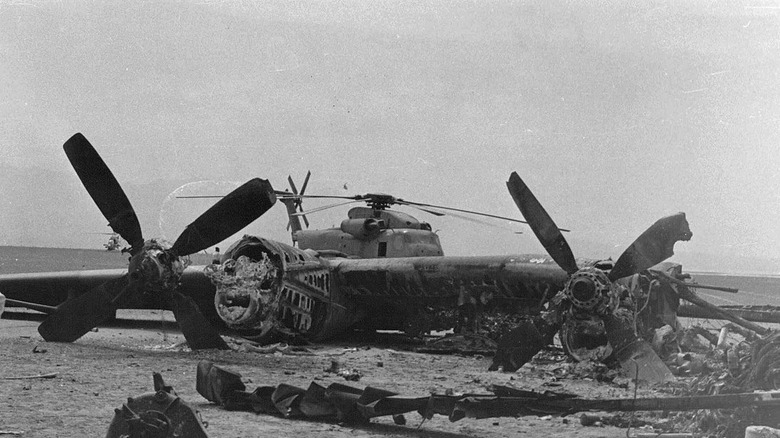 The remains of crashed plane ini desert