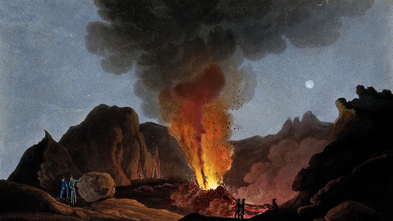 An eruption of Vesuvius at night, 1829