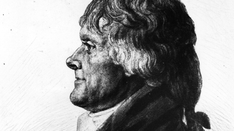Thomas Jefferson stands in profile