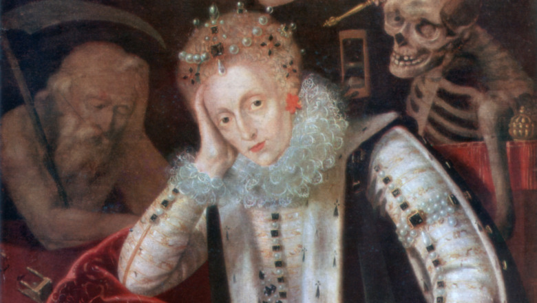 Painting of elderly Queen Elizabeth I surrounded by death